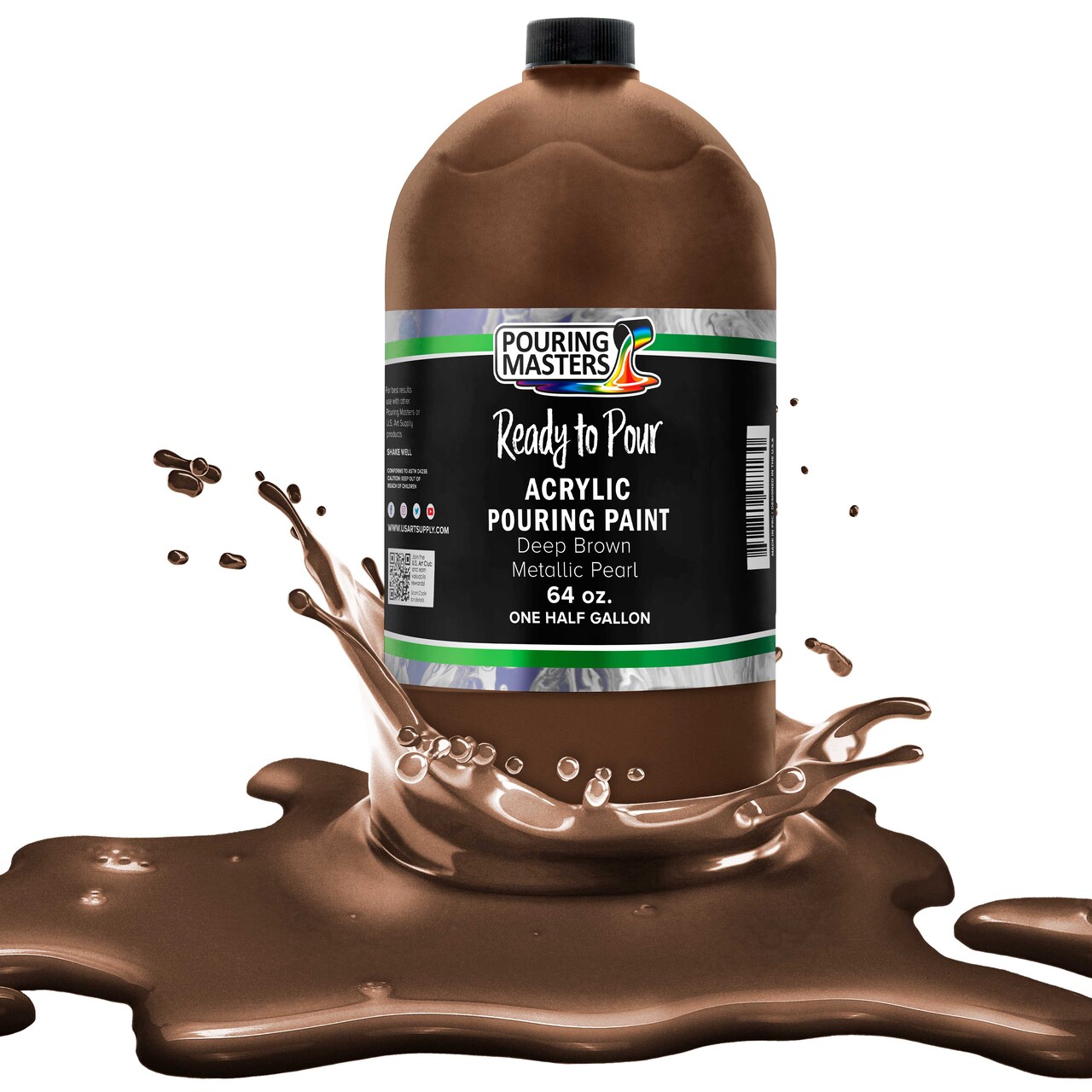 Pouring Masters Deep Brown Metallic Pearl Ready to Pour Acrylic Pouring Paint - Premium 64-Ounce Pre-Mixed Fluid Acrylic Paint - Fluid Art Supplies for Canvas, Wood, Paper, Tile & Rocks